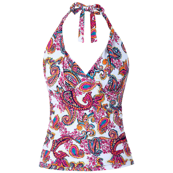 Hilor Womens Swimsuit Top Plunging V Neck Halter Swim Tops Shirred Tummy Control Tankini Top