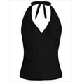thumbnail image 1 of Hilor Womens Swimsuit Top Plunging V Neck Halter Swim Tops Shirred Tummy Control Tankini Top, 1 of 5