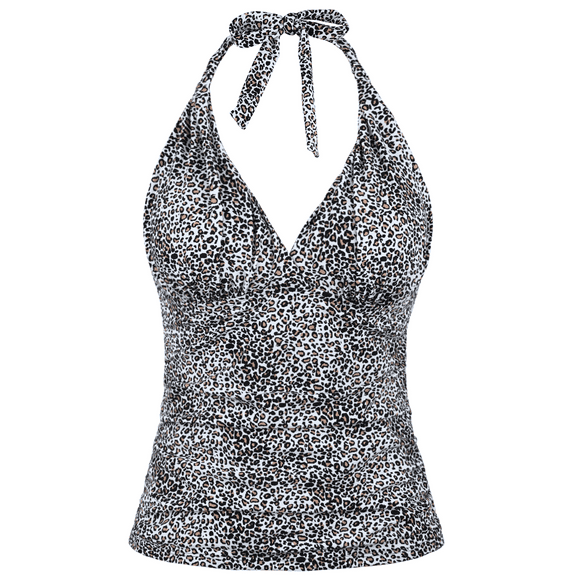 Hilor Womens Swimsuit Top Plunging V Neck Halter Swim Tops Shirred Tummy Control Tankini Top