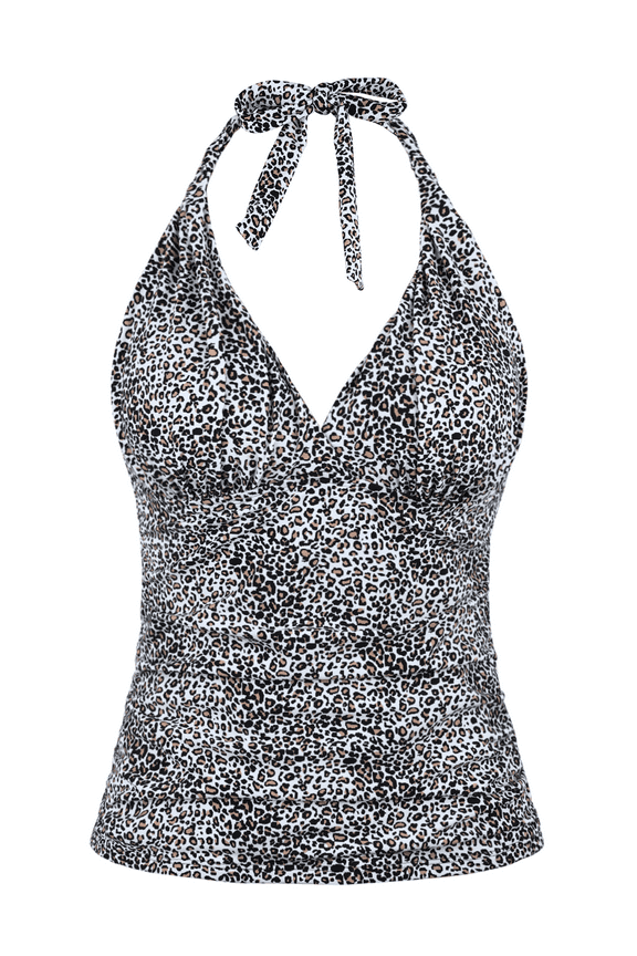 Womens Swimsuit Top Plunging V Neck Halter Swim Tops Shirred Tummy Control Tankini Top