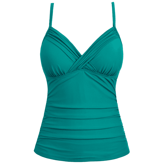 Hilor Womens Tankini Tops Ruched Swimsuits Tummy Control Swimwear Cross Wrap V Neck Bathing Suit Top Only