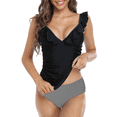thumbnail image 1 of Hilor Womens Two Piece Bathing Suits Tummy Control Swimwsuit Ruffled V Neck Tankini Swimwear, 1 of 8
