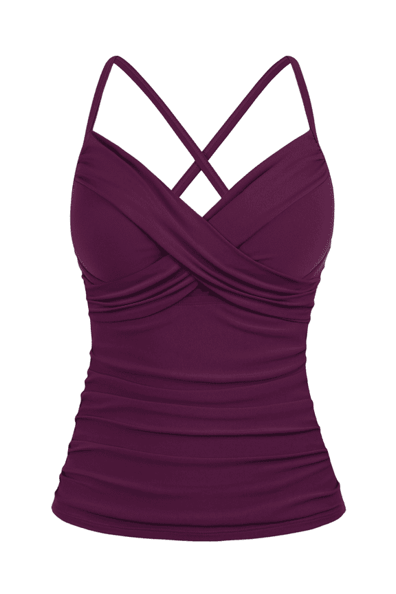 Womens Underwire Tankini Top Swimwear Twist V Neck Swimsuits Tummy Control Crossback Bathing Suits Top Only