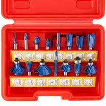 HILTEX 10100 Tungsten Carbide Router Bits, 15 Piece Router Bit Set, 1/4” Router Bit Shank Tungsten Carbide Router Bits, Chamfer Router Bits for Woodworking on Wood , Blue