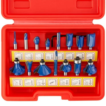HILTEX 10100 Tungsten Carbide Router Bits, 15 Piece Router Bit Set, 1/4” Router Bit Shank Tungsten Carbide Router Bits, Chamfer Router Bits for Woodworking on Wood , Blue