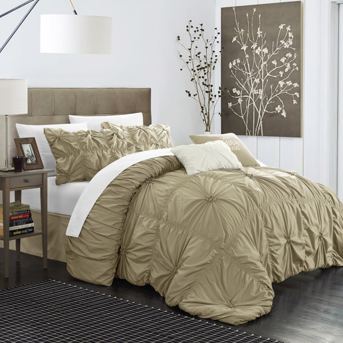Hilton 10 Piece Comforter Set Floral Pinch Pleated Ruffled Designer