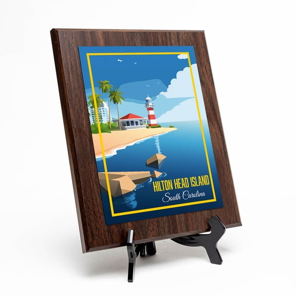 Hilton Head Island South Carolina, Wooden Frame 9x12 Decorative Wall Plaque With Easel Acrylic Stand | Famous Beaches Home Decor