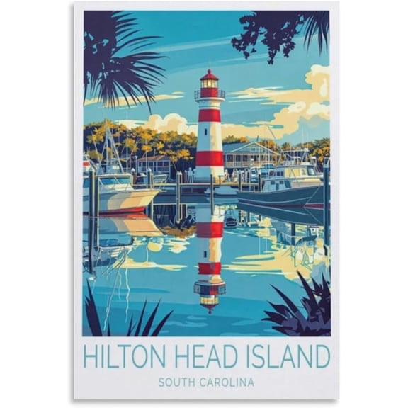 Hilton Head Island Travel Print Canvas Wall Art Poster, Framed or Unframed, 8 x 12 Inch (20 x 30 cm) for Home Room Decor
