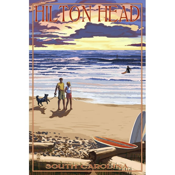 Hilton Head, South Carolina, Beach and Sunset (9x12 Wall Art Print, Home Decor)