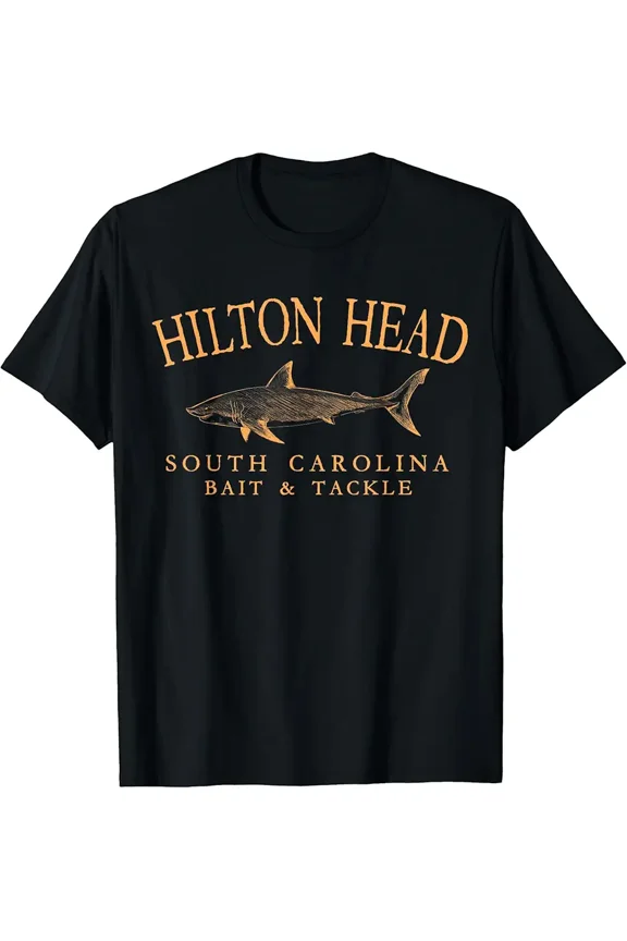 Hilton Head South Carolina Shark Retro Arched Orange Letters T-Shirt