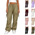 thumbnail image 1 of Hilzaten Baggy Straight Leg Cargo Pants for Women Elastic Waist Casual Loose Drawstring Sport Outdoor Solid Pockets Pants for Women, 1 of 7