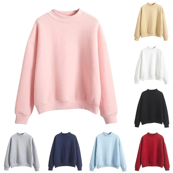 Hilzaten Fleece Sweatshirt for Women Solid Color Sport Loose Mock Neck Long Sleeve Winter Comfort Casual Top for Women