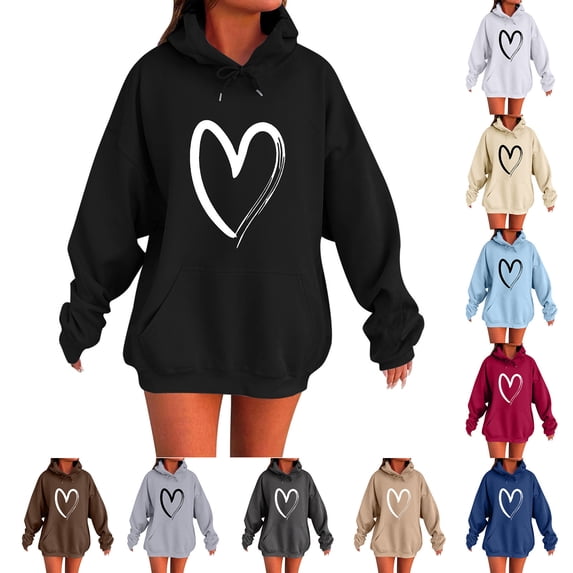 Hilzaten Hooded Sweatshirt for Women Graphic Kangaroo Pocket Loosse Drawstring Pullover Sweatshirt for Women Long Sleeve