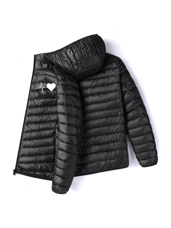 Men's Hooded Long Sleeve Jacket Warm Heart Print Hip Length Regular Fit Graphic Everyday