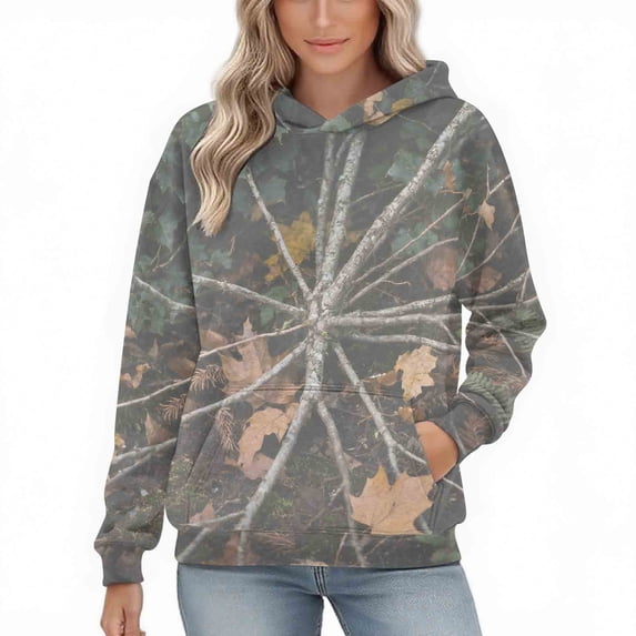 Hilzaten Print Tops for Women Pullover Hooded Casual Loosse Womens Long Sleeve Sweatshirt