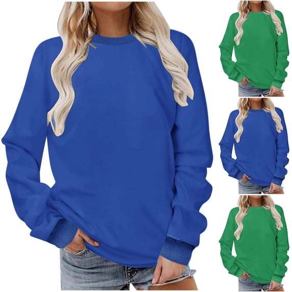 Hilzaten Solid Tops for Women Loosse Hoodless Pullover Casual Long Sleeve Sweatshirts for Women