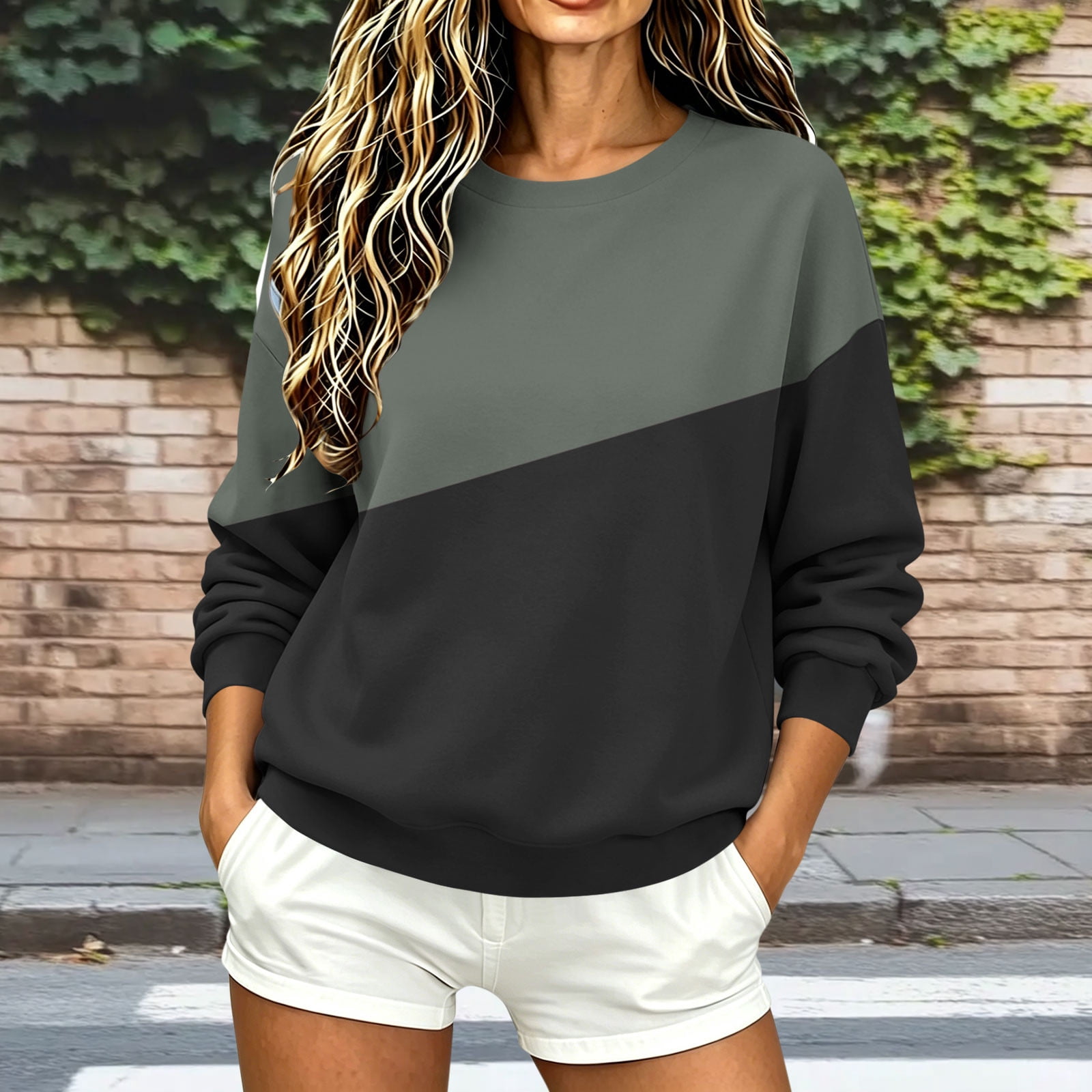 Hilzaten Women's Collar Sweatshirt - Long Sleeve Drop Shoulder Winter ...