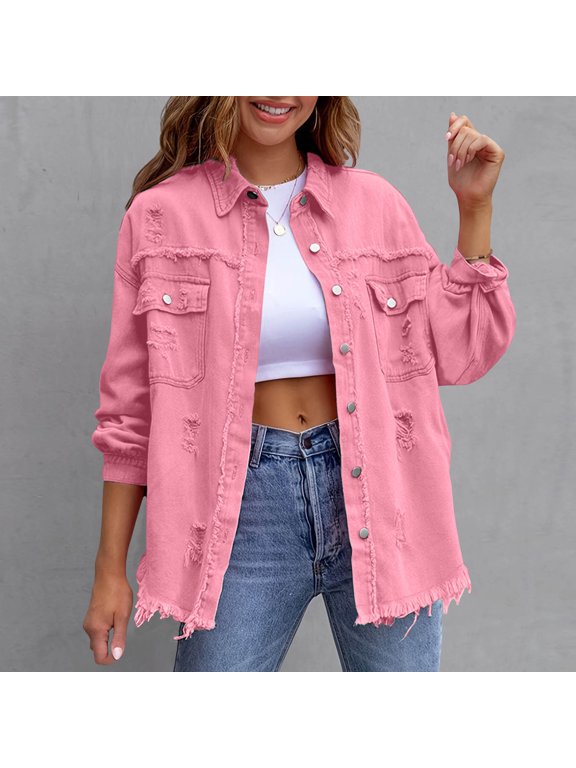 Women's Denim Jacket Ripped Loose Fit