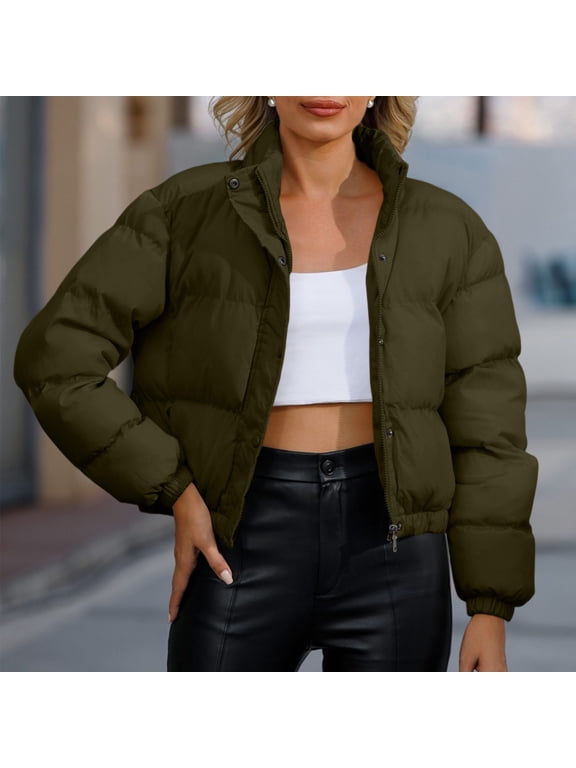 Women's Heavyweight Jacket - Zipper Solid Puffer