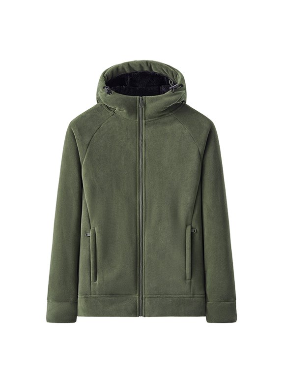 Women's Hooded Long Sleeve Zip-Up Jacket Fleece Zipper Solid Hip Length Regular Fit Everyday