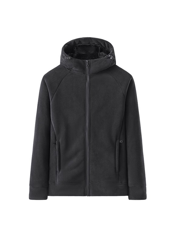 Women's Hooded Long Sleeve Zip-Up Jacket Fleece Zipper Solid Hip Length Regular Fit Everyday