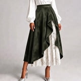 Laceh Color Hilzaten Women's Lace Skirt - Vintage Color Block Asymmetrical Trim ...