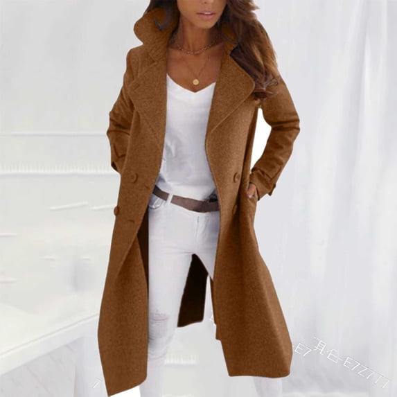 Hilzaten Women's Long Sleeve Wool Coat Regular Button Solid