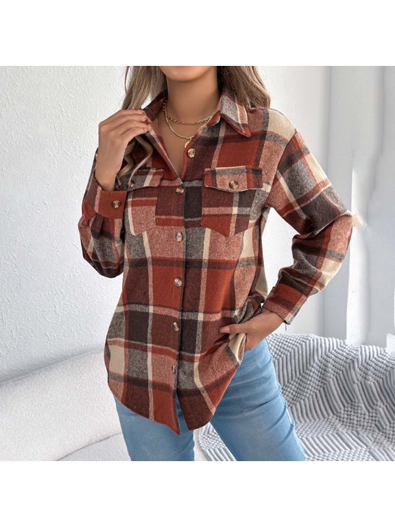 Women's Pullover Jacket - Loose Fit Multi-Pocket Button Fall/winter