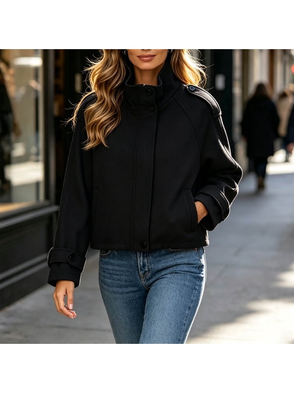Women's Solid Jacket Multi-Pocket Zipper