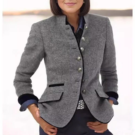 Hilzaten Women's Wool Coat Long Sleeve Regular Long Sleeve