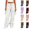 thumbnail image 1 of Hilzaten Womens Baggy Straight Leg Cargo Pants Drawstring Casual Outdoor Solid Sport Pockets Loose Womens Elastic Waist Pants, 1 of 7