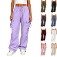 thumbnail image 1 of Hilzaten Womens Baggy Straight Leg Cargo Pants Solid Pockets Drawstring Loose Casual Sport Outdoor Elastic Waist Pants for Women, 1 of 7
