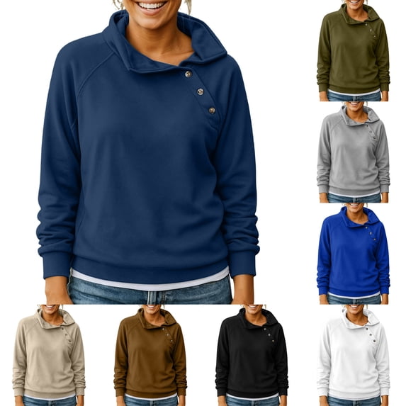 Hilzaten Loosse Sweatshirt for Women Collared Drop Shoulder Solid Womens Sweatshirt Pullover