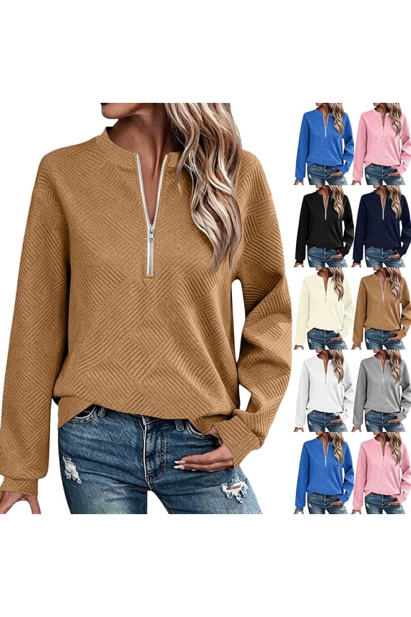 Womens Crew Neck Blouses Long Sleeve Loosse Casual Solid Sweatshirts for Women