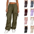 thumbnail image 1 of Hilzaten Womens Elastic Waist Cargo Pants Baggy Straight Leg Sport Casual Solid Loose Drawstring Outdoor Womens Pockets Pants, 1 of 7