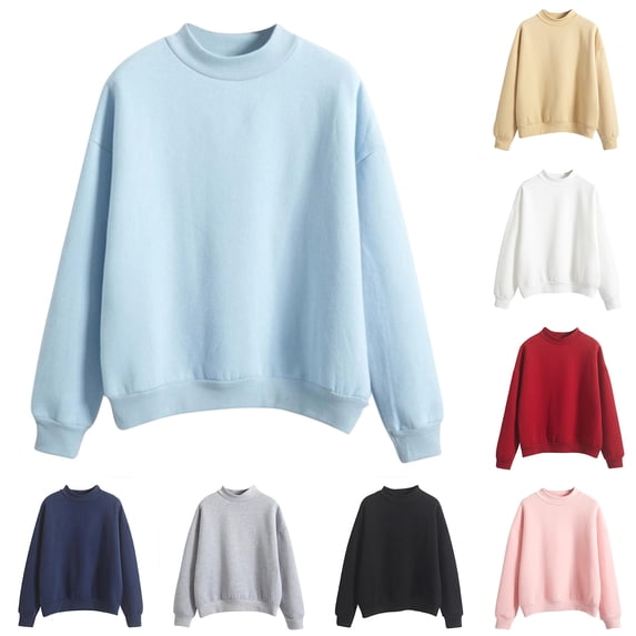 Hilzaten Womens Fleece Sweatshirt Winter Casual Solid Color Loose Long Sleeve Comfort Mock Neck Sport Top for Women