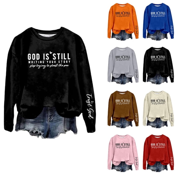 Hilzaten Womens Pullover Sweatshirt Long Sleeve Drop Shoulder Graphic Crew Neck Womens Sweatshirt