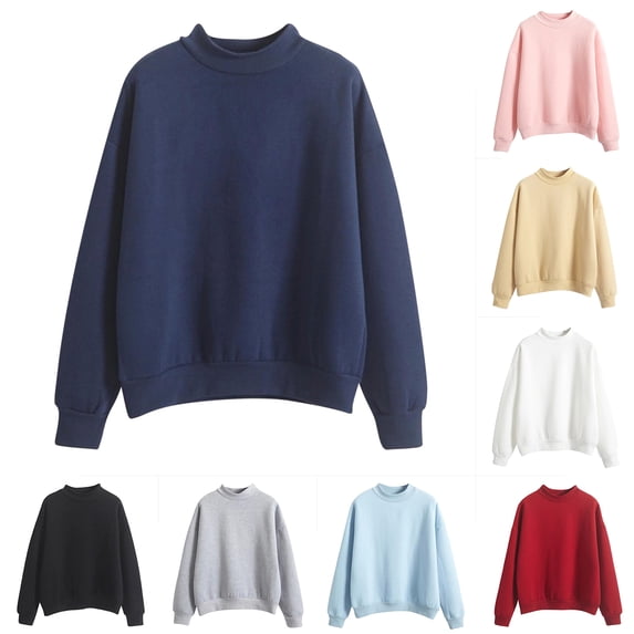 Hilzaten Womens Sport Sweatshirt Fleece Winter Loose Comfort Solid Color Long Sleeve Mock Neck Casual Top for Women