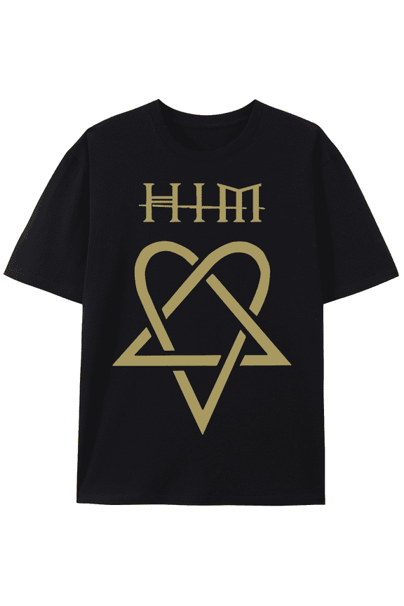 Him Ville Valo Band Black & White Heartagram T-Shirt - Gothic Rock Style, 100% Cotton, Short-Sleeve Casual Streetwear for All Seasons