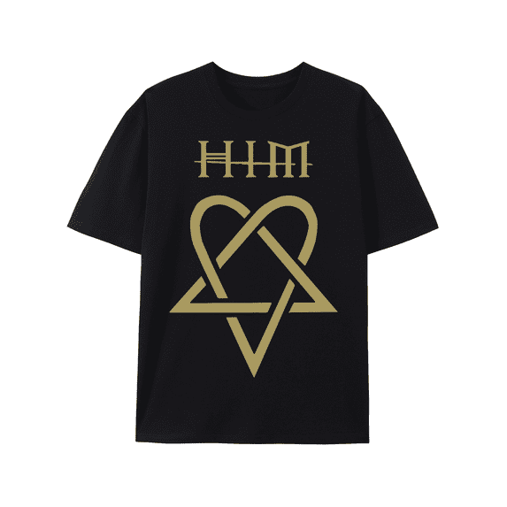 Him Ville Valo Band Black & White Heartagram T-Shirt - Gothic Rock Style, 100% Cotton, Short-Sleeve Casual Streetwear for All Seasons