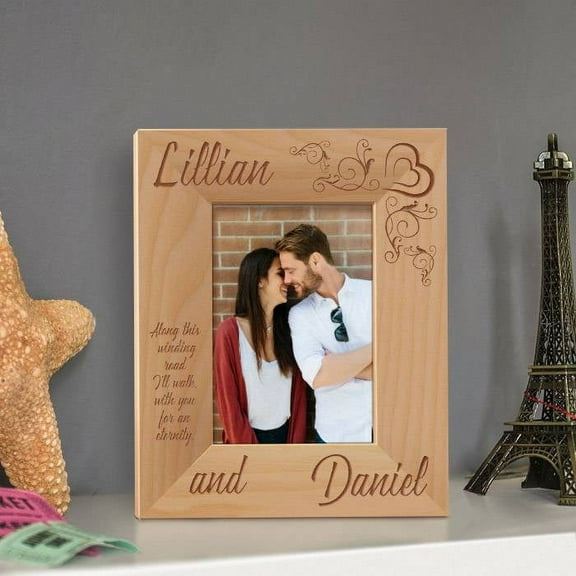 Him and Her for Eternity Personalized Wooden Picture Frame 3 1/2" x 5" Brown (Vertical)