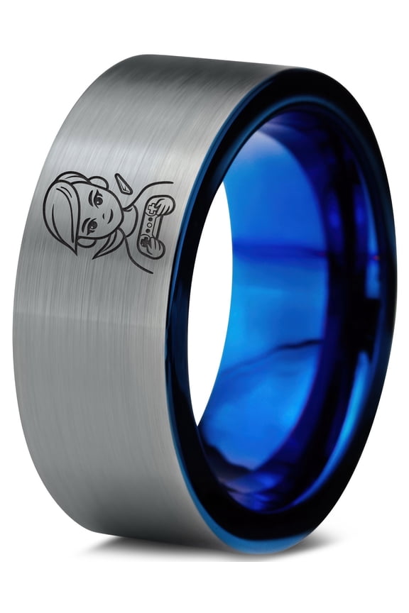 Gamer Tungsten Ring Grey Band Lettering Mothers Day Large 9 Year Anniversary Gift Medical Id Jewelry
