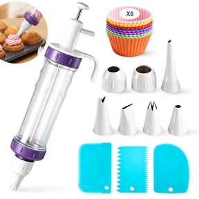 Hima Shilajatun Frosting Piping Kit, Dessert Decorating Syringe with Tips, Cake Scrapers, Silicone Cups