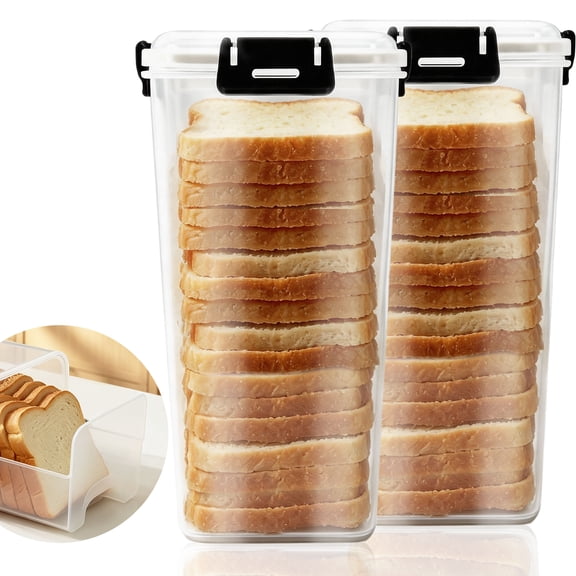 Hima Shilajatun 2 Pack Bread Storage Container with Airtight Lid, Clear Plastic Box