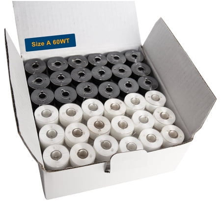 HimaPro 144 Black and White Prewound Bobbin Plastic Sided Size A SA156 for Embroidery and Sewing Machine 60 Weight Polyester Thread