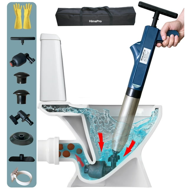 HimaPro High Pressure Toilet Plunger Air Drain Blaster Kit(Blue) Unclog Toilets, Kitchen Sinks