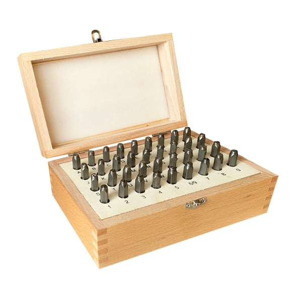 HimaPro Letter and Number Stamp Set in a Wooden Case 36PCs 40Cr Alloy Steel (4mm 5/32 inch)