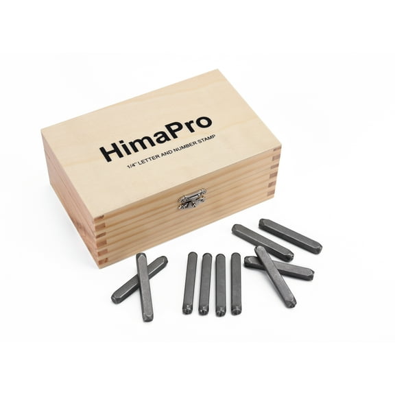 HimaPro Letter and Number Stamp Set in a Wooden Case 36PCs 40Cr Alloy Steel (6mm 1/4 inch)