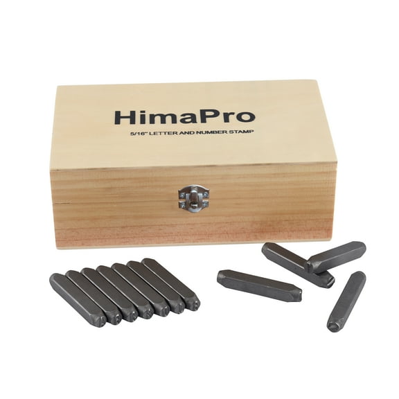 HimaPro Letter and Number Stamp Set in a Wooden Case 36PCs 40Cr Alloy Steel (8mm 5/16 inch)