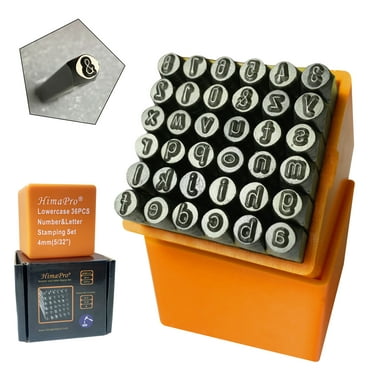 HimaPro Number and Letter Stamp Set 36 PCs Lowercase Industrial Grade Letters 'a'-'z', &', 0'-'9' in a Plastic Box(4mm - 5/32 Inch)